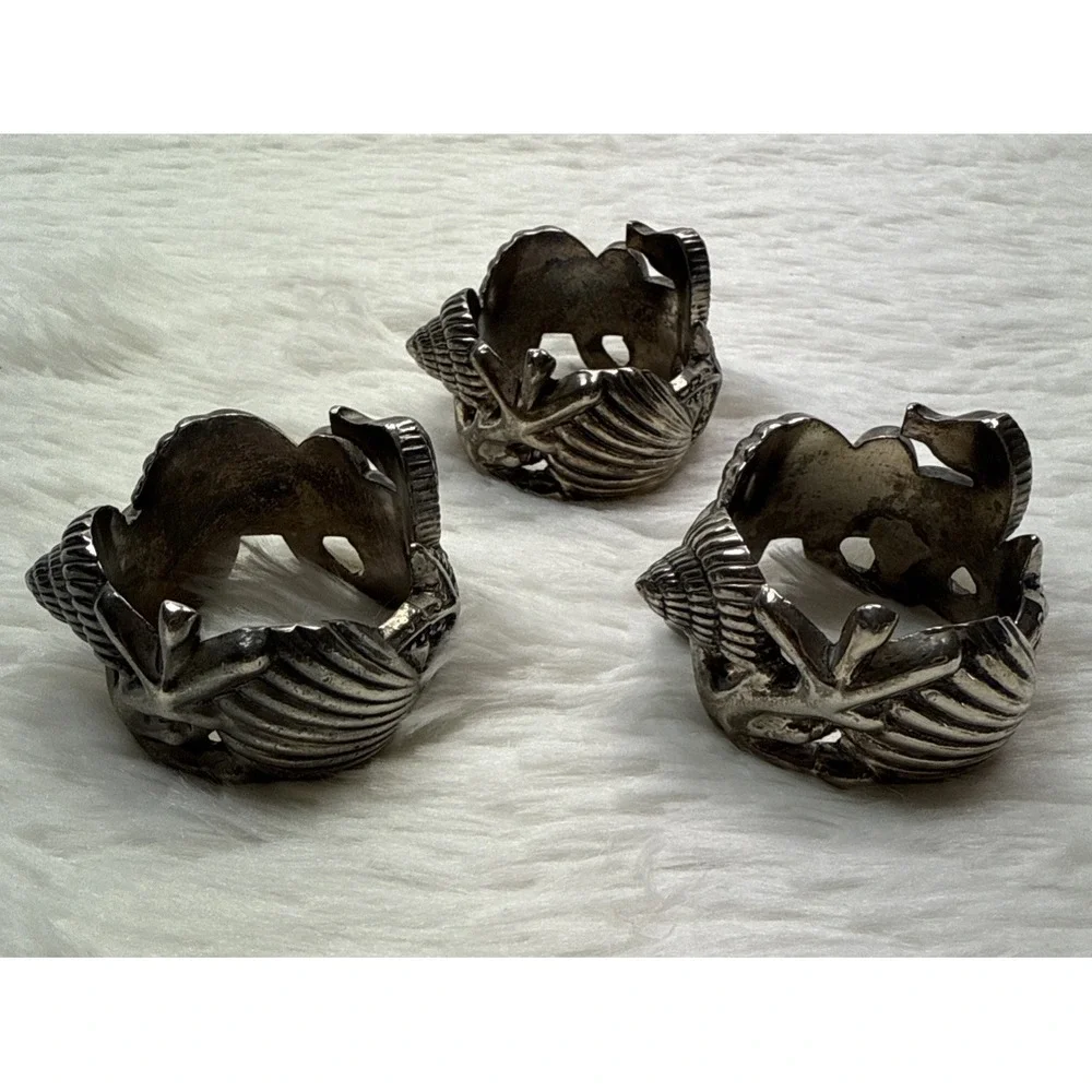 Godinger Silver‎ Co Vtg 1994 Napkin Holders Seashell Seahorse Ocean 3 Piece Set